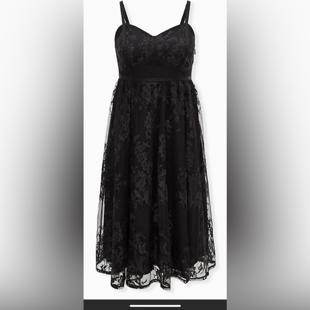 Special Occasion Black Embroidered Mesh & Sequin Midi Dress